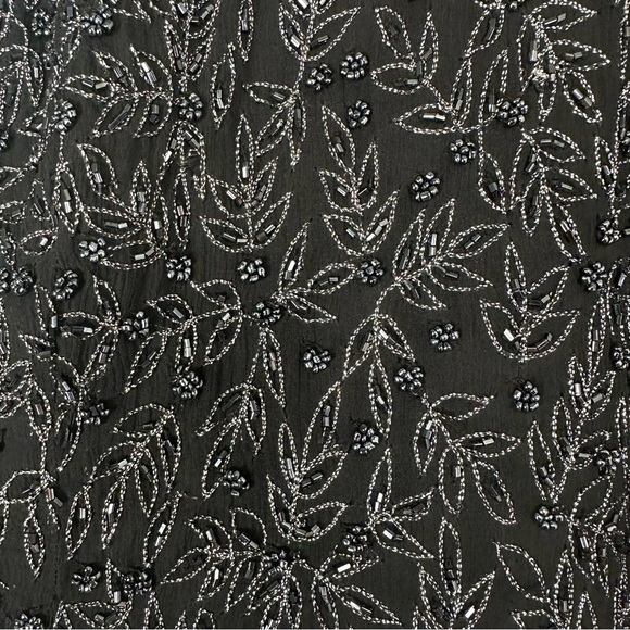 Papell Boutique Evening Top Size Large Black Beaded Floral Mock Neck Formal Silk - Picture 6 of 7